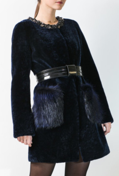 Дубленка из овчины, 8821, тем син