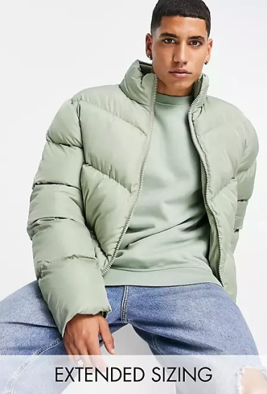 Пуховик, 12145332, оливковый