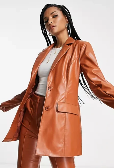 Куртка из эко-кожи, 119253774, рыжый