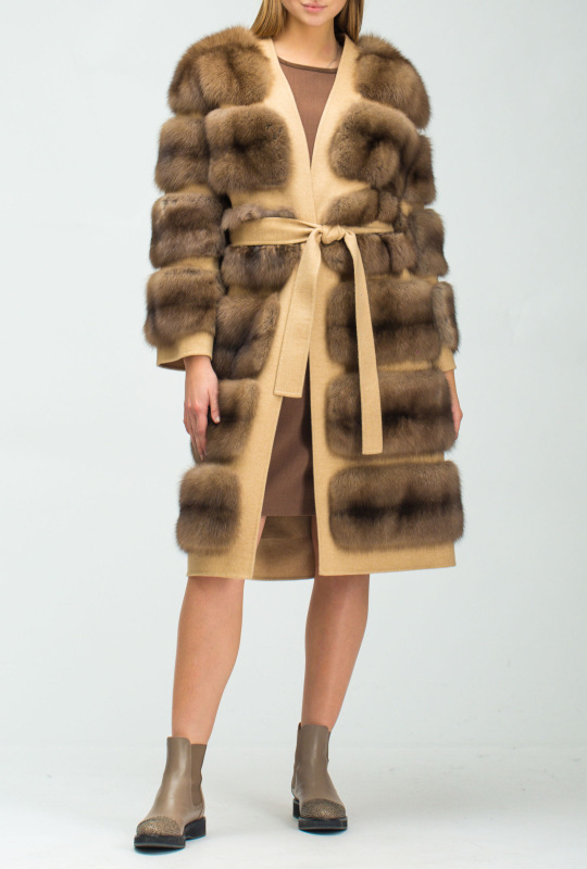 Шуба из соболя, 18FG171PIOR, бежевый