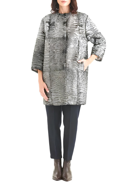 Шуба из свакары, 17FG76, серебряный